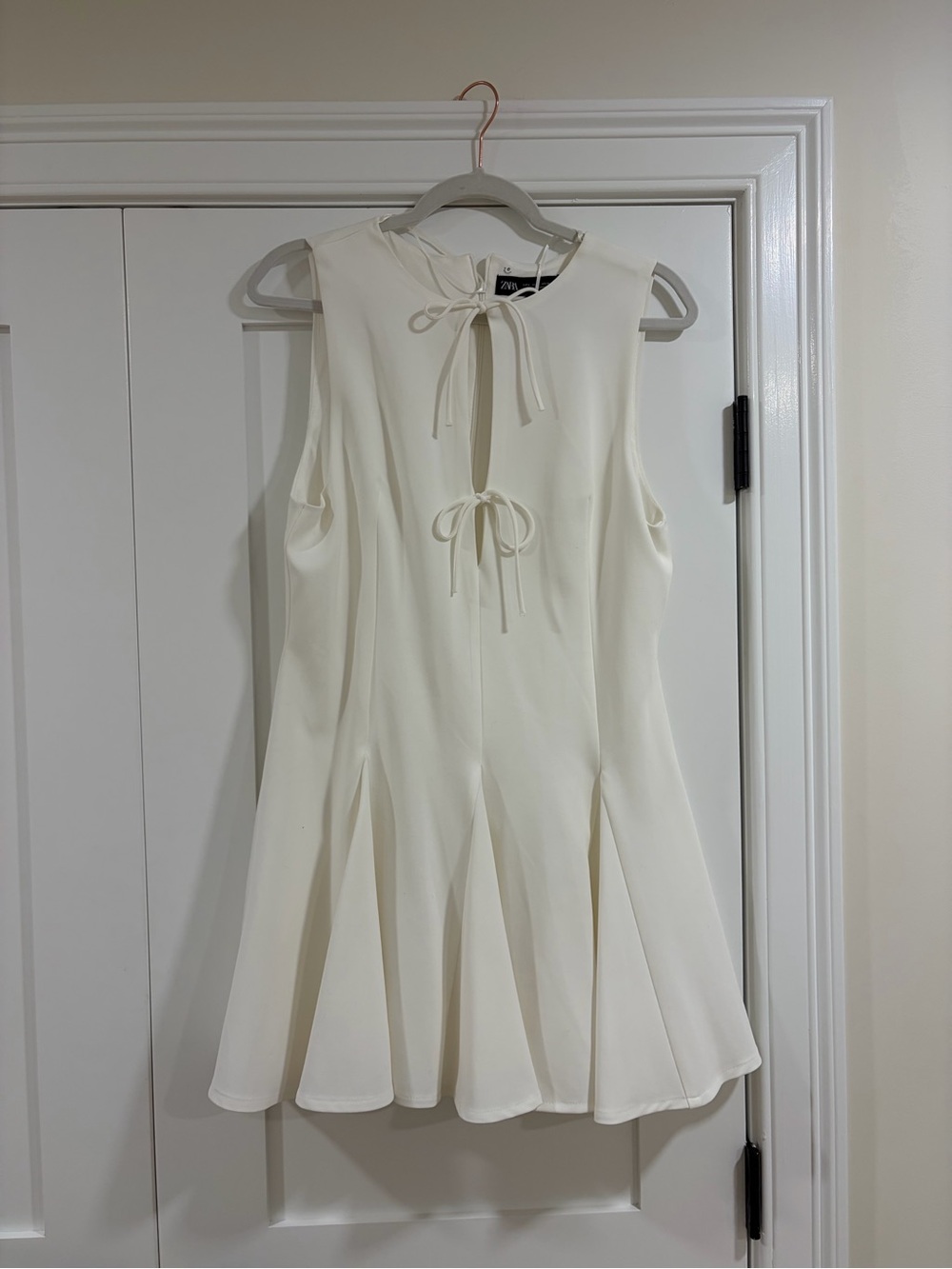 Zara Ivory Tie-Back Sleeveless Flared Mini Dress